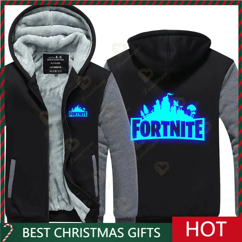 

Luminescent Fortnite Hoodie Men's Women's Winter High Quality Warm Thicken Fleece Zipper Sweatshirt Coat Jackets Hoody Male