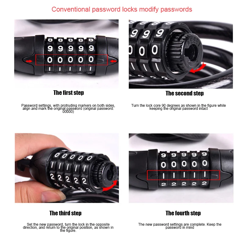 Bike Cable Lock Self-Coiling UV Resistance Resettable 5-Digit Combination Passwords FOU99 | Спорт и развлечения