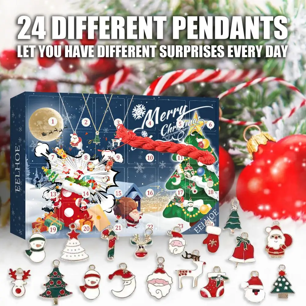 Christmas Advent Countdown Calendar Girls Jewelry Bracelet Necklace Gift Holiday Party For Kids 24 Days Countdown Gift Box