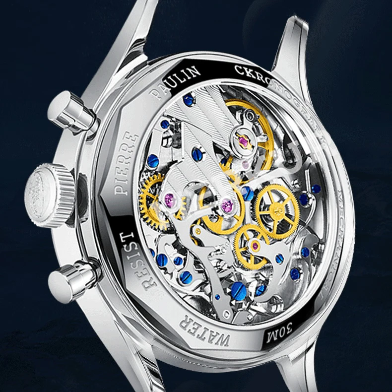 Мужские часы MERKUR с хронографом роскошные фазой Луны механические наручные