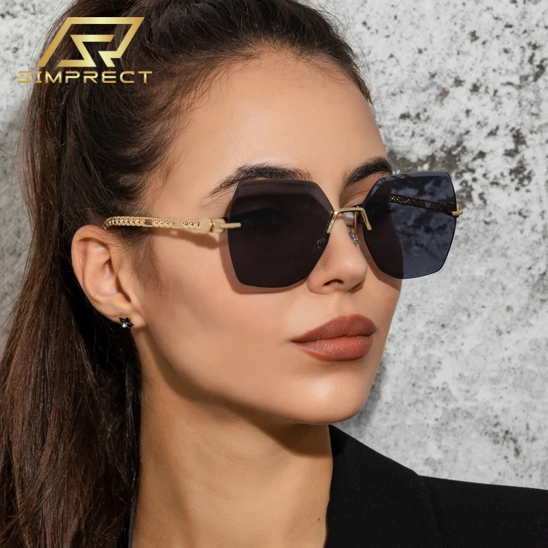 

SIMPRECT Солнцезащитные очки без оправы женские, квадратные Роскошные брендовые дизайнерские винтажные солнечные очки с защитой UV400, большие р...