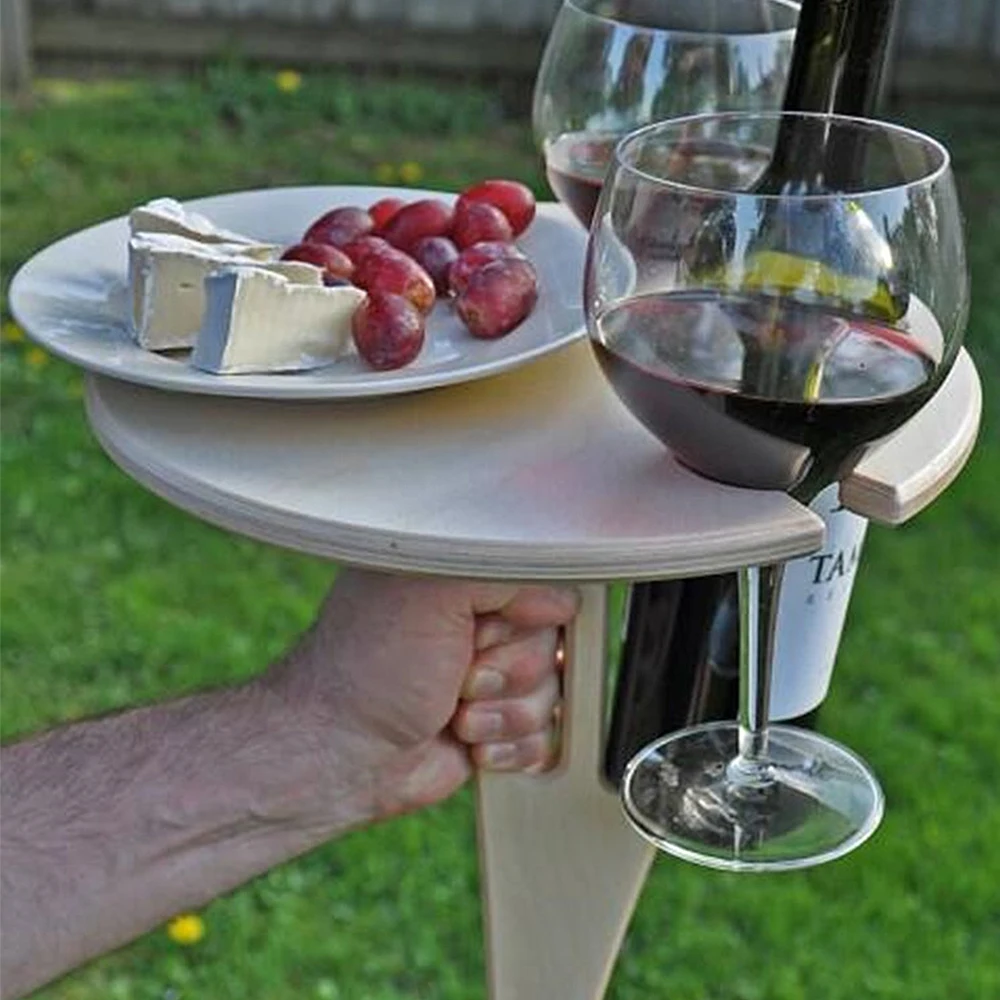 

Portable Wine Table With Round Desktop Wine Rack Outdoor Garden Furniture Picnic Table Camping Table Beach Garden Furniture