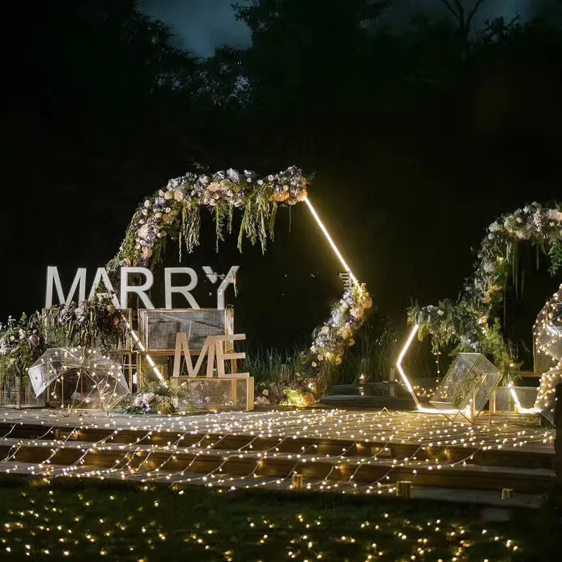 Arco de hierro Hexagonal, decoraci&oacute;n de fondo forjado, marco de escenario de boda, suministros de ba&ntilde;o para beb&eacute;, accesorios de boda, marco de flores-1