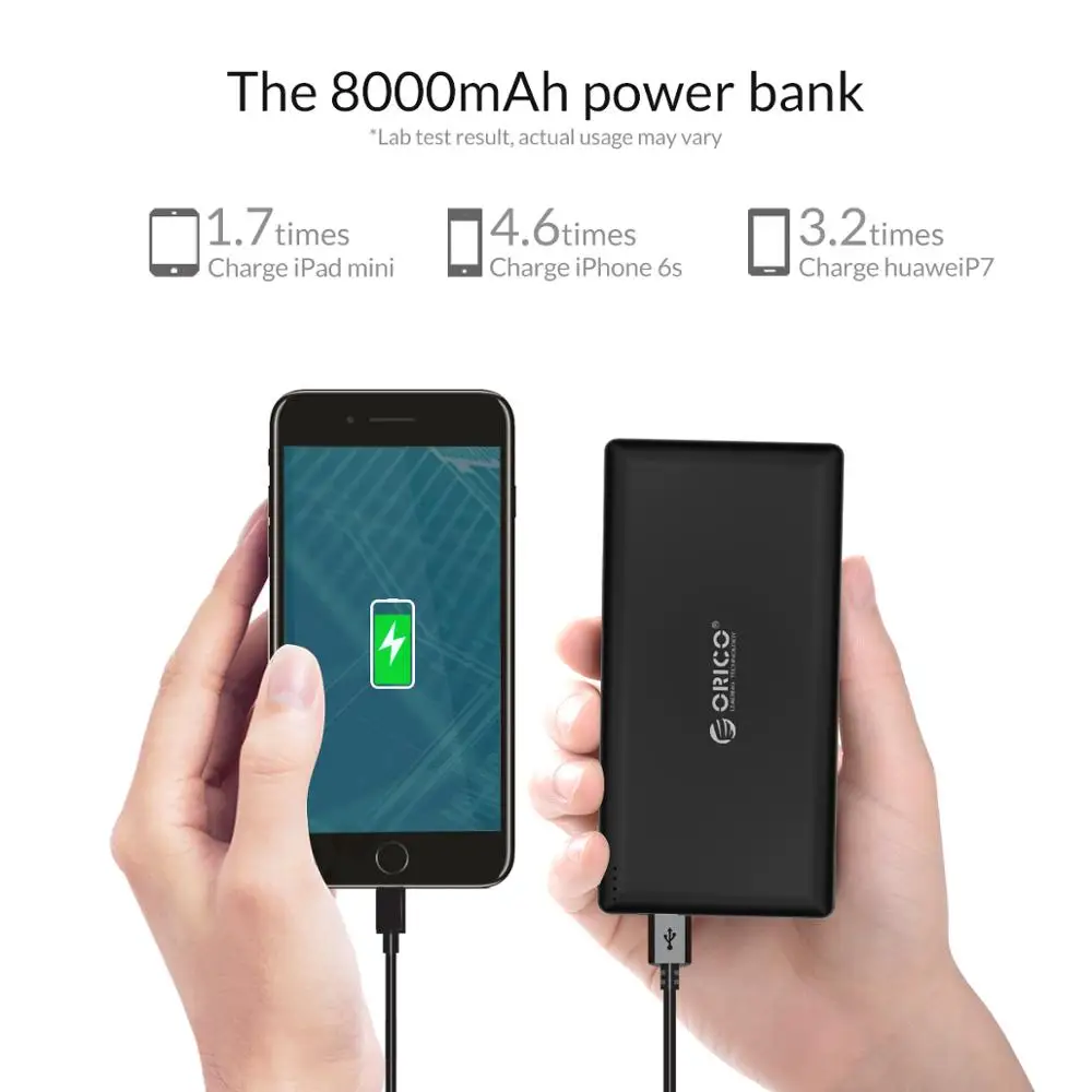 Тонкий внешний аккумулятор ORICO 8000 мАч тонкое внешнее зарядное usb-устройство для