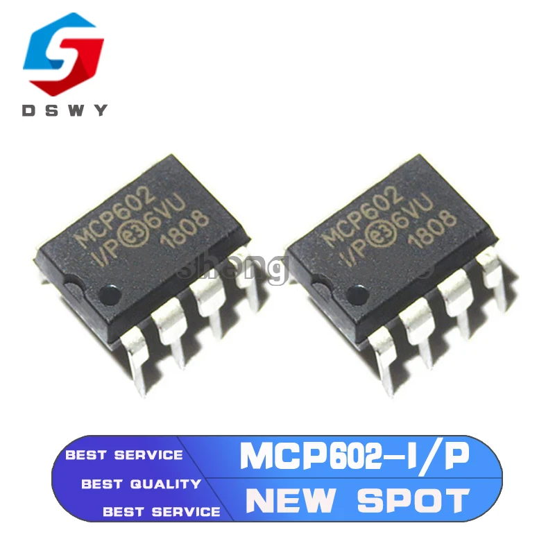 

10PCS MCP602-I/P DIP8 MCP602 DIP DIP8 2.7V to 5.5V Single Supply CMOS Op Amps