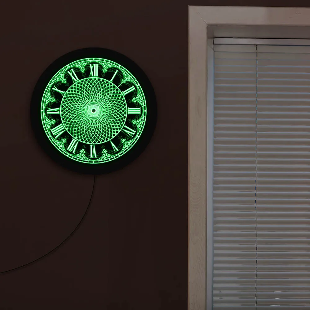 Retro Roman Numerals Wall Clock Mandala LED Lighting Home Decor Geometric Art 3D With Backlight Yoga Gifts | Дом и сад