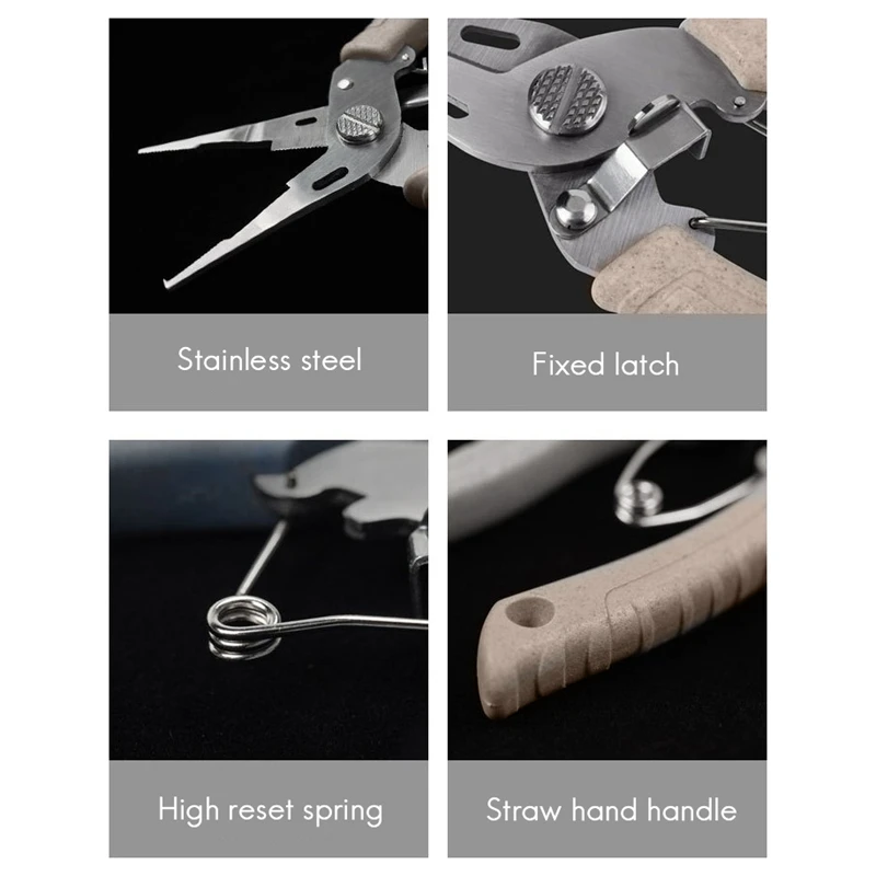 

Hot-Stainless Steel Multifunctional Fishing Pliers Hook Remover Line Cutter Fishing Tackle Grip Split Ring Pliers