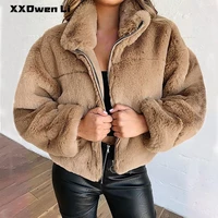 autumn winter faux fur coat warm soft zipper jacket for women ladies pocket coat casual plush warm plus size outerwear overcoat