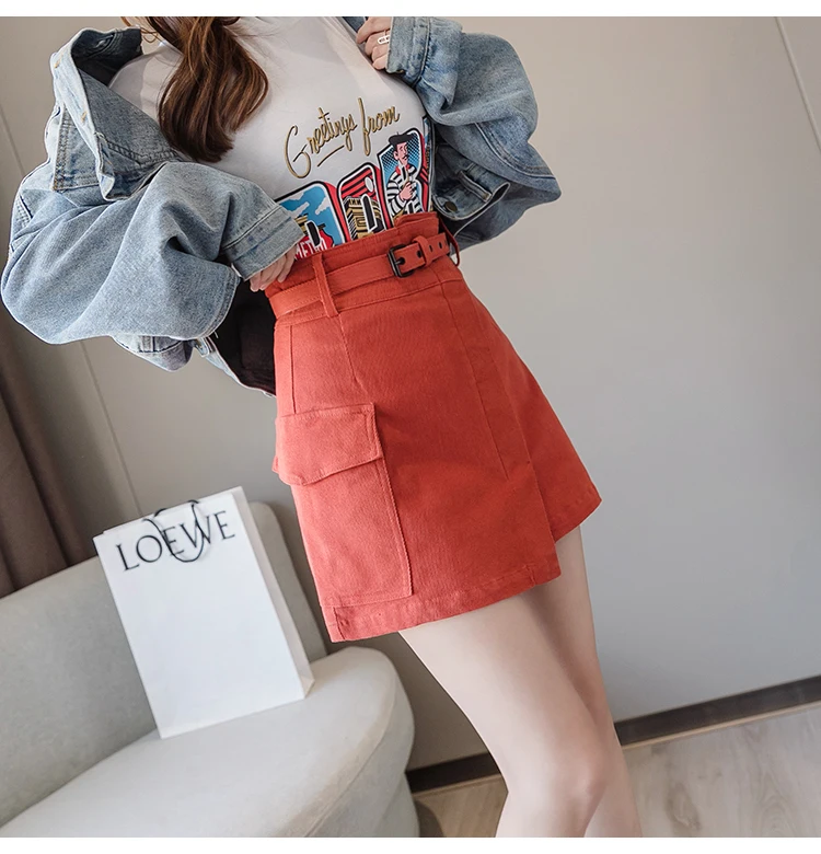 Trytree Autumn Women Casual Empire Short Skirt 5 Colour A-line Fashion Elegant Pockets Button Belt Mini Office Lady Short Skirt