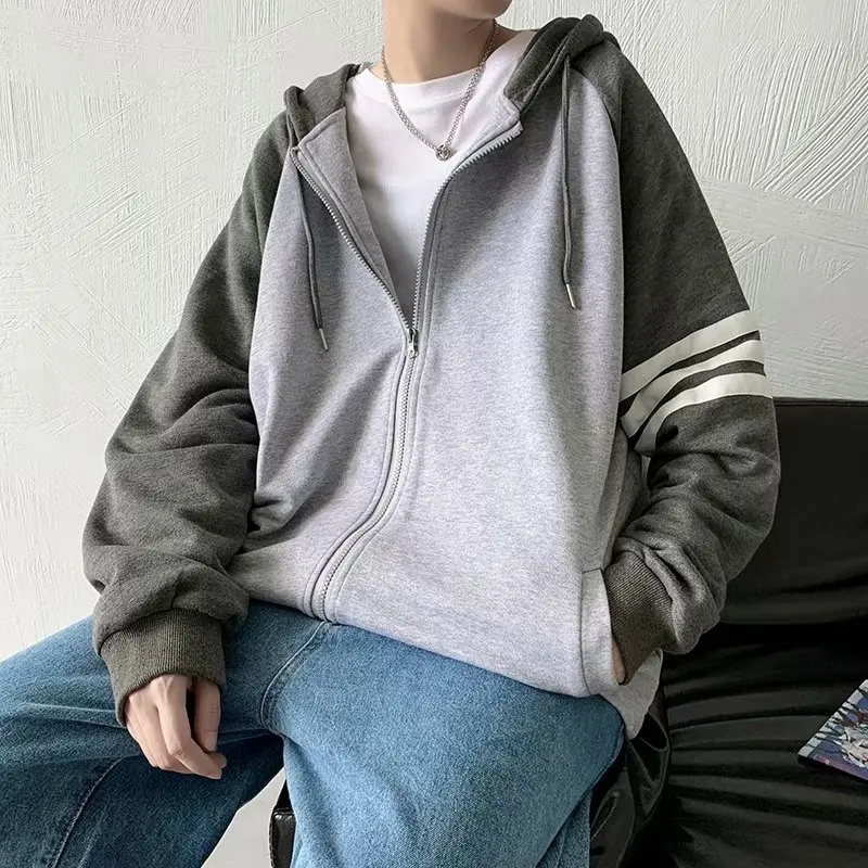 

Свитер мужской кардиган с капюшоном, в полоску, в гонконгском стиле, новинка осенне-зимнего сезона 2021, цветное стандартное пальто