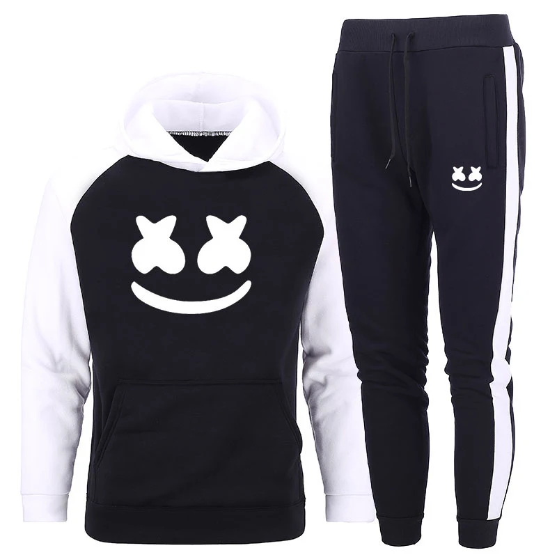 

Men's and women's sports hoodie suit fashion printing red black gray pink stitching autumn and winter polar fleece casual hip ho