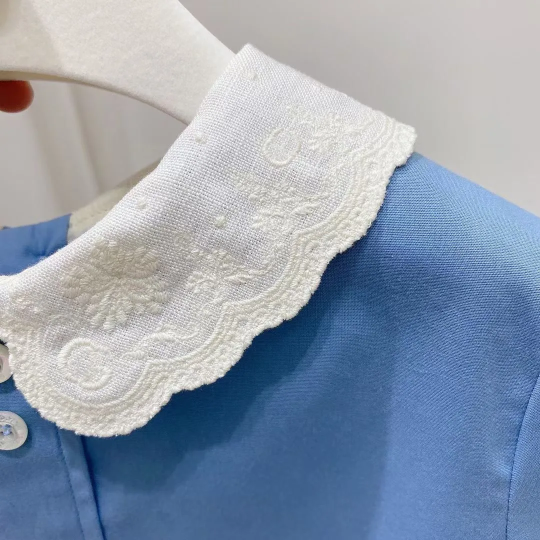 

2021 Hot sale New style Fashion Summer Blue embroidery brand girl's dress clothing suit ourwear Y