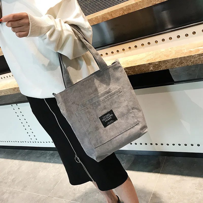 

2021 Women Corduroy Zipper Shoulder Bag Cotton Canvas Handbag Casual Tote Female Eco Crossbody Bag Ladies Vintage Messenger Bags