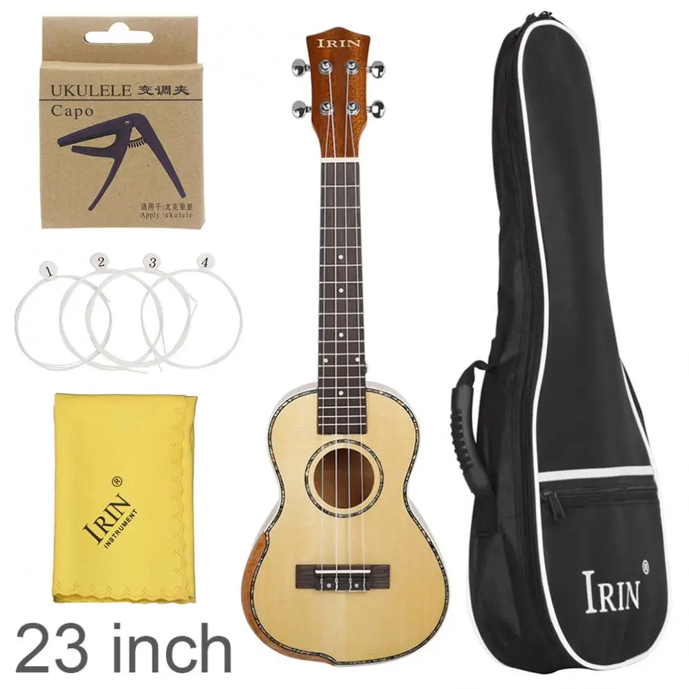 23 Inch Veneer Spruce Wood Ukulele Hawaiian Guitar Bevel Design with Gig Bag Capo Strings Cleaning Cloth  for adults and kids enlarge