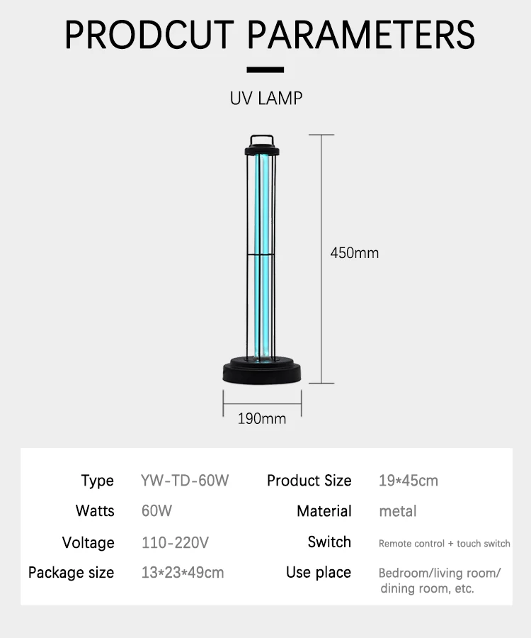 

Ultraviolet Ozone Sterilizer Lamp UV Sterilizer Quartz Lamp UVC Germicidal Disinfection Light 60W UV Light Bulb 110V 220V