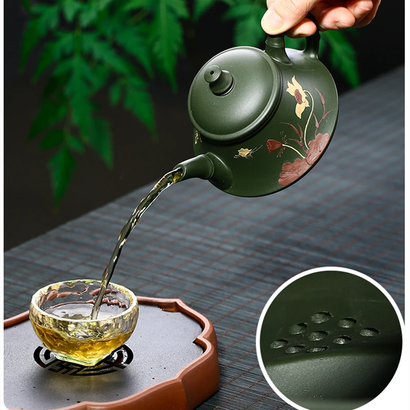 Чайник из фиолетовой глины Yixing ручной работы аутентичная грязевая зеленая