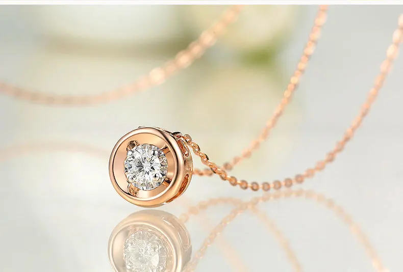 Классические со стразами, 18 K, настоящее золото, AU750, роза, фигурная подвеска, комплект колье с подвеской для женщин, подарок для девочек, вечерние ювелирные изделия высокого качества