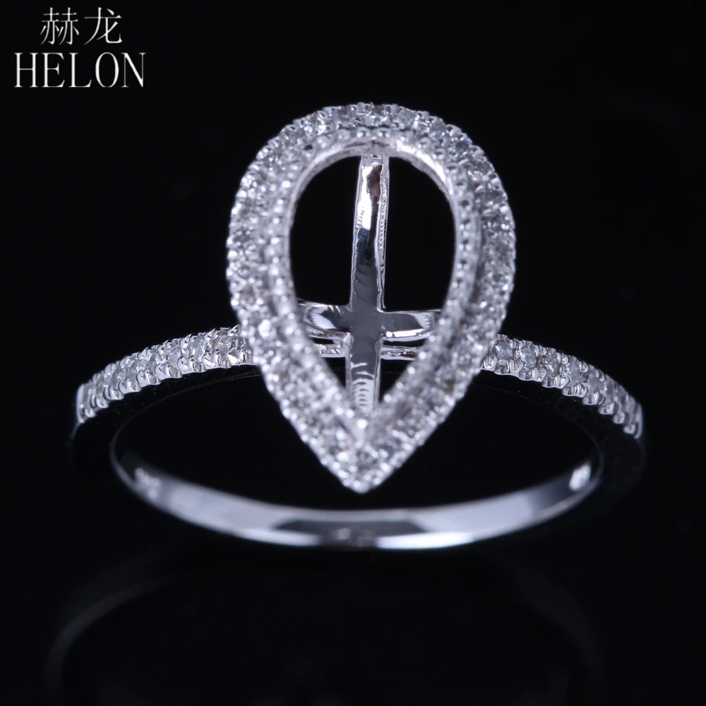 HELON 6x10 мм Груша одноцветное Белое золото 14 карат настоящие природные алмазы полу