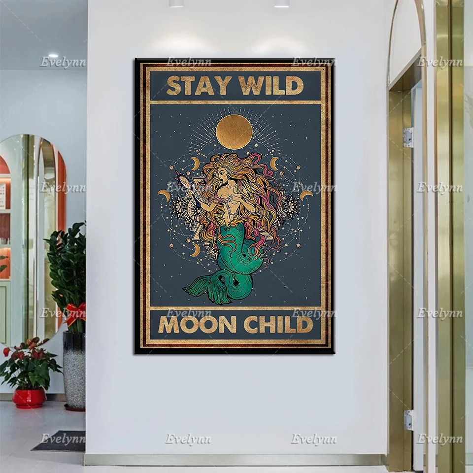 Детский плакат Stay Wild Moon холст для девочек винтажный лунное искусство настенное с