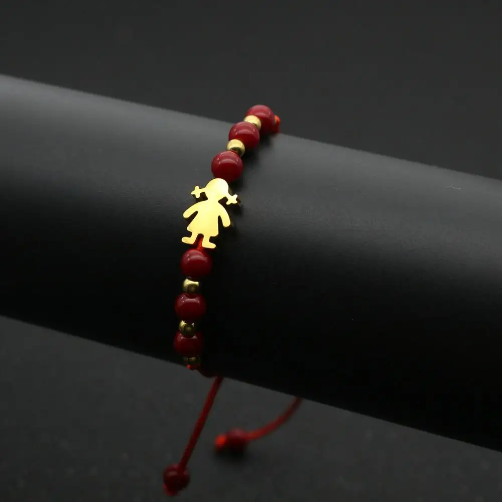 Red and Gold Милый медведь из нержавеющей стали милая маленькая девочка браслеты для женщин мужчин и детей счастливый ручной работы бисером нитки ювелирные изделия, браслет-коса - Окраска металла: Red and Gold