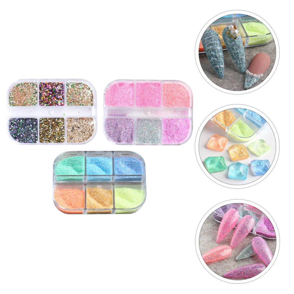 

3 Boxes Manicures Irregular Glitter Powder DIY Nail Art Shimmering Powder