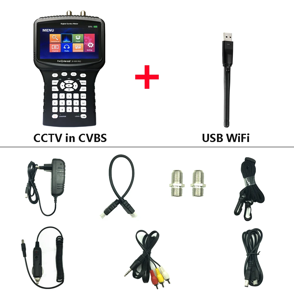 CCTV in CVBS Wifi Twinkler SF-999 ProHD спутниковый искатель комбо DVB-T2 DVBS2 DVB-C 4," экран Поддержка анализатор спектра CCTV камера в AHD TVI CVI - Цвет: CCTV in CVBS Wifi