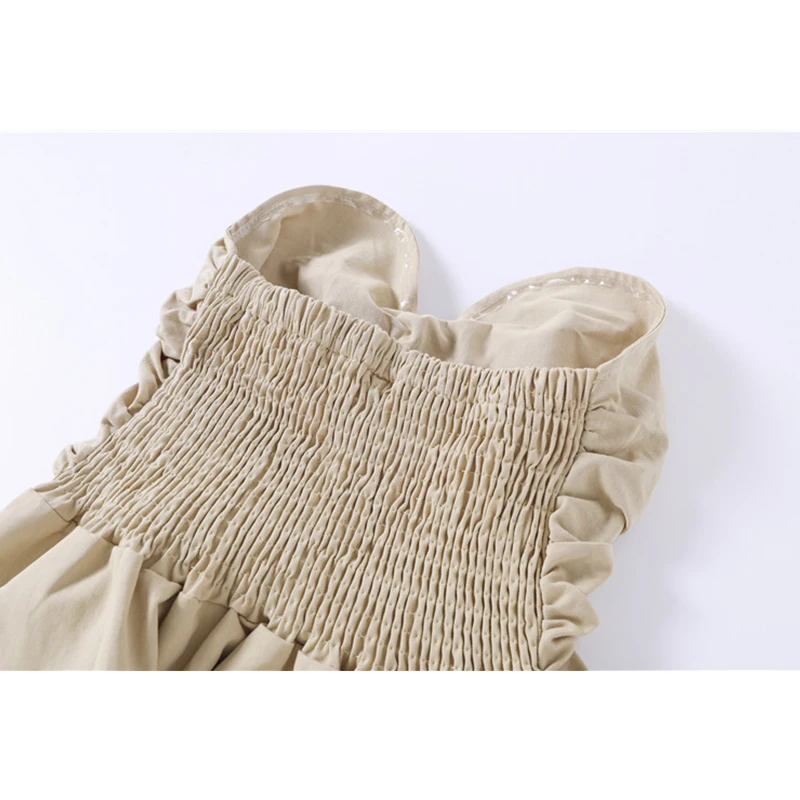 

Sexy Sleeveless Backless Khaki Dresses Women Summer Clubwear Night Folds Frcoks 2021 New Stylish Bar Party Off Shoulder Vestidos