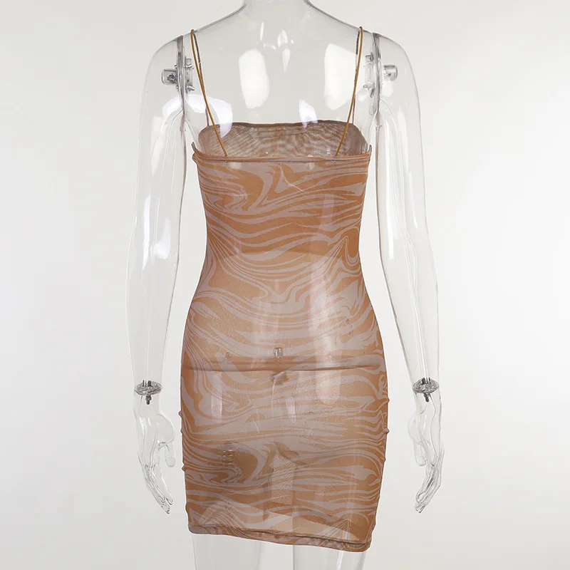 

2021 European and American Summer New Sleeveless Mesh Slim Sling Sexy Fashion Dress