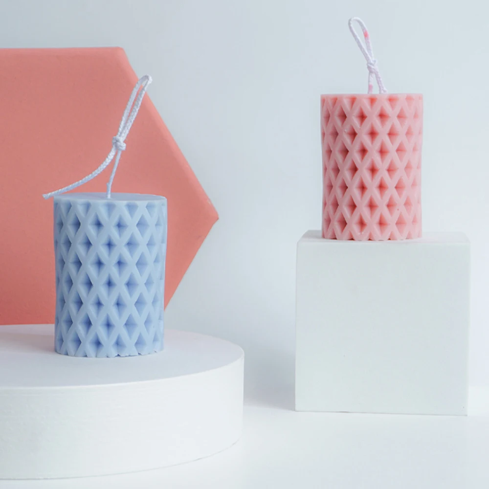 

Rhombus Hole Cylindrical Candle Silicone Moulds Simple Geometric Candle Mold For Candle Making Home Candle Decoration