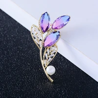 tourmaline crystal leaf brooches pins luxury wedding party jewelry cubic zirconia flower pearl corsage brand bouttoniere