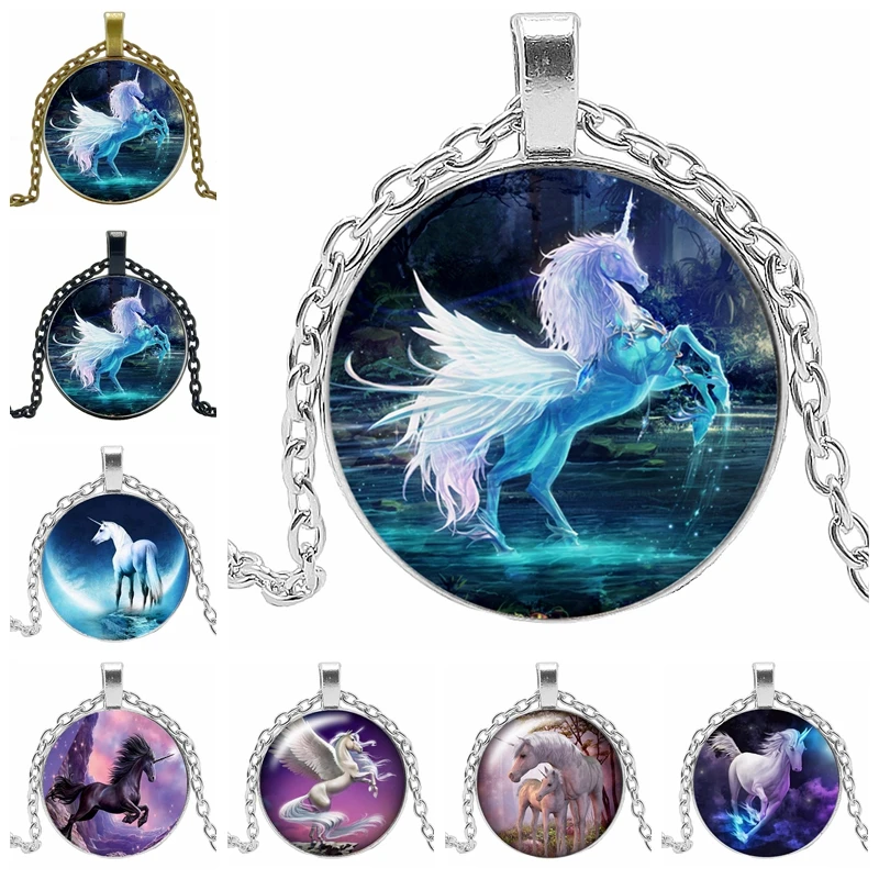 

2020 New Hot Sale Unicorn Glass Cabochon Necklace Handmade Color Tianma Pendant Necklace Party Jewelry Gift
