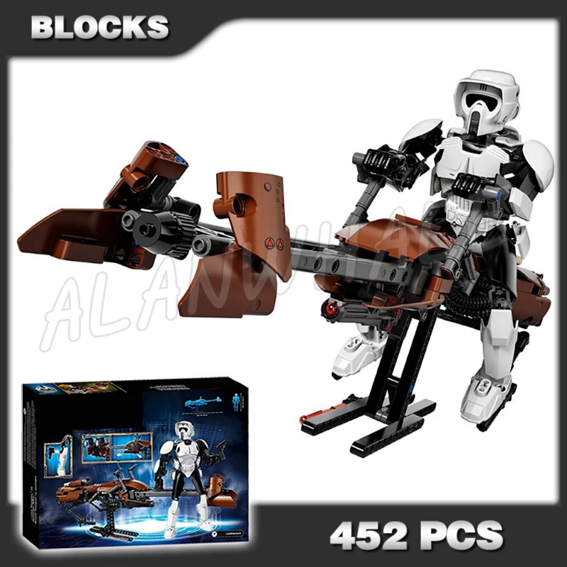 

452 шт. космический солдат-разведчик и Спидер велосипед Знаковый шлем пружинный шутер войн 321 строительные блоки игрушка совместимая с модел...