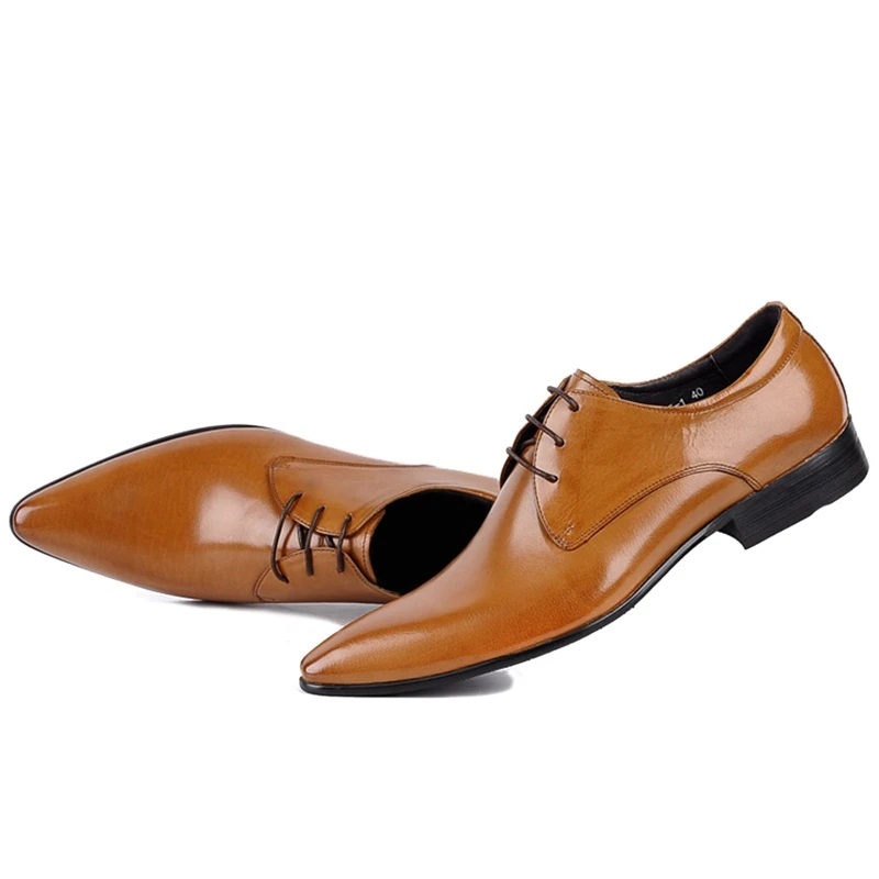 

New Italian Genuine Leather Man Formal Dress Party Shoes Pointed Toe Laces Handmade Men's Derby Bridal Wedding Oxfords WF247