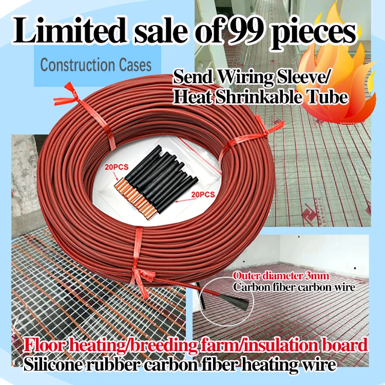 

100 Meters 33 Ohm/m 3 mm Upgrade Silicone rubber Jacket Carbon Fiber Heating wire warm floor cable