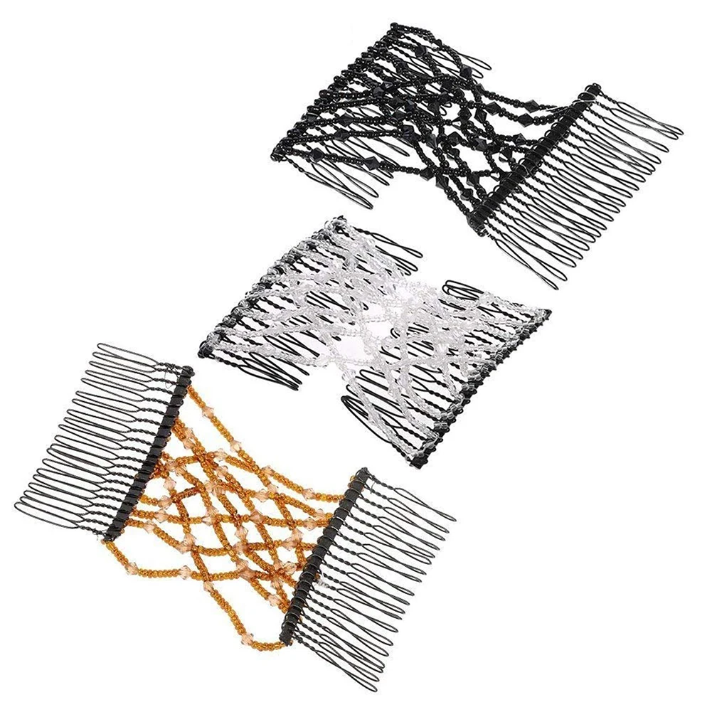1 шт. расческа для волос растягивающаяся двойная заколка с бусинами эластичная