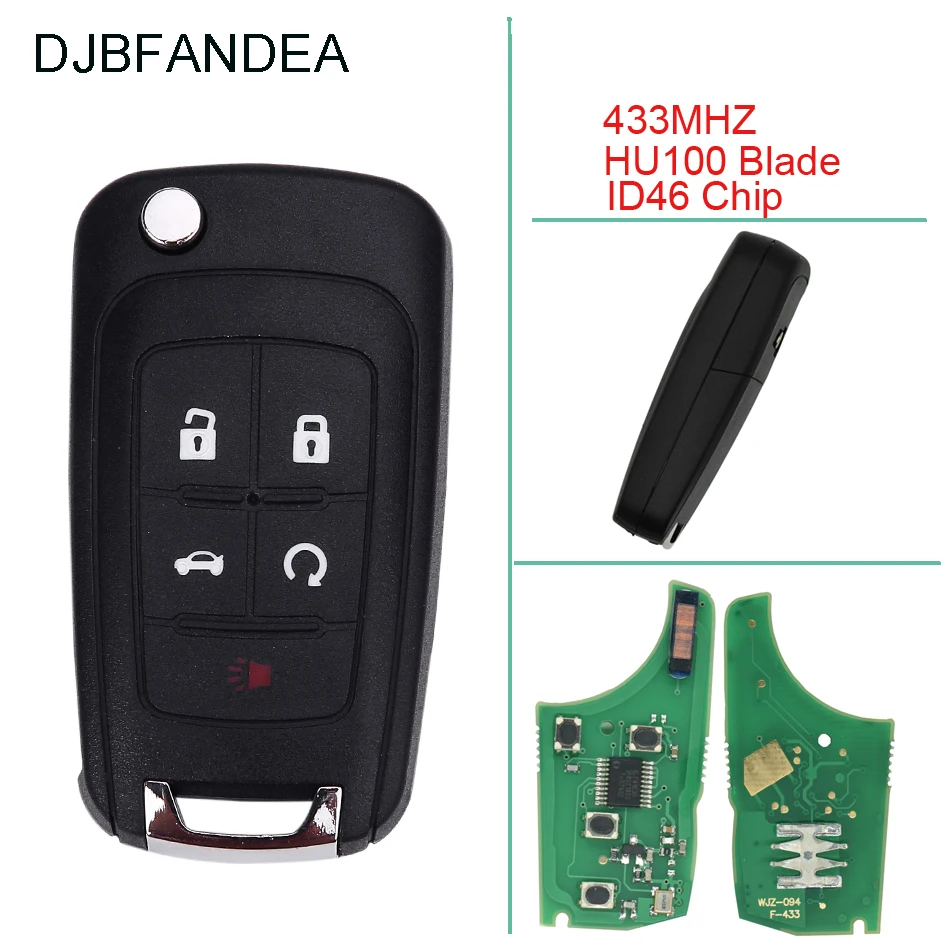 Пульт дистанционного управления DJBFANDEA с 5 кнопками брелок 433 МГц чипом ID46 для Chevrolet