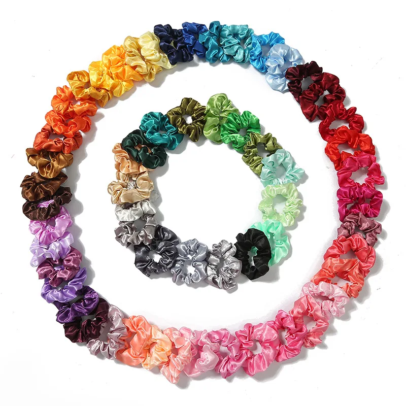 60Pcs/Lot Women Satin Scrunchies Solid Hair Bands for Girls Fashion Hair Tie Ponytail Holder Gum for Hair Accessories
