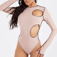 sexy summer 2021 new round neck long sleeved bikini swimsuit women ladies hollow stitching hip lifting swimsuit jumpsuit mujer