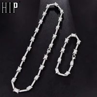 hip hop 7mm iced out bling aaa cz cubic zirconia spiral link chain necklace bracelet for men rapper jewelry copper gold