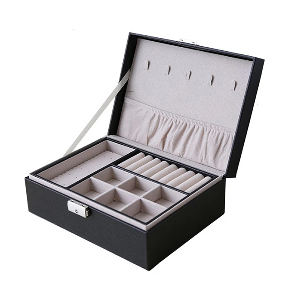 

Double-layer leather European Jewelry Storage Box Large Space Holder Gift Organizer Travel Necklace Bracelet Earring Case