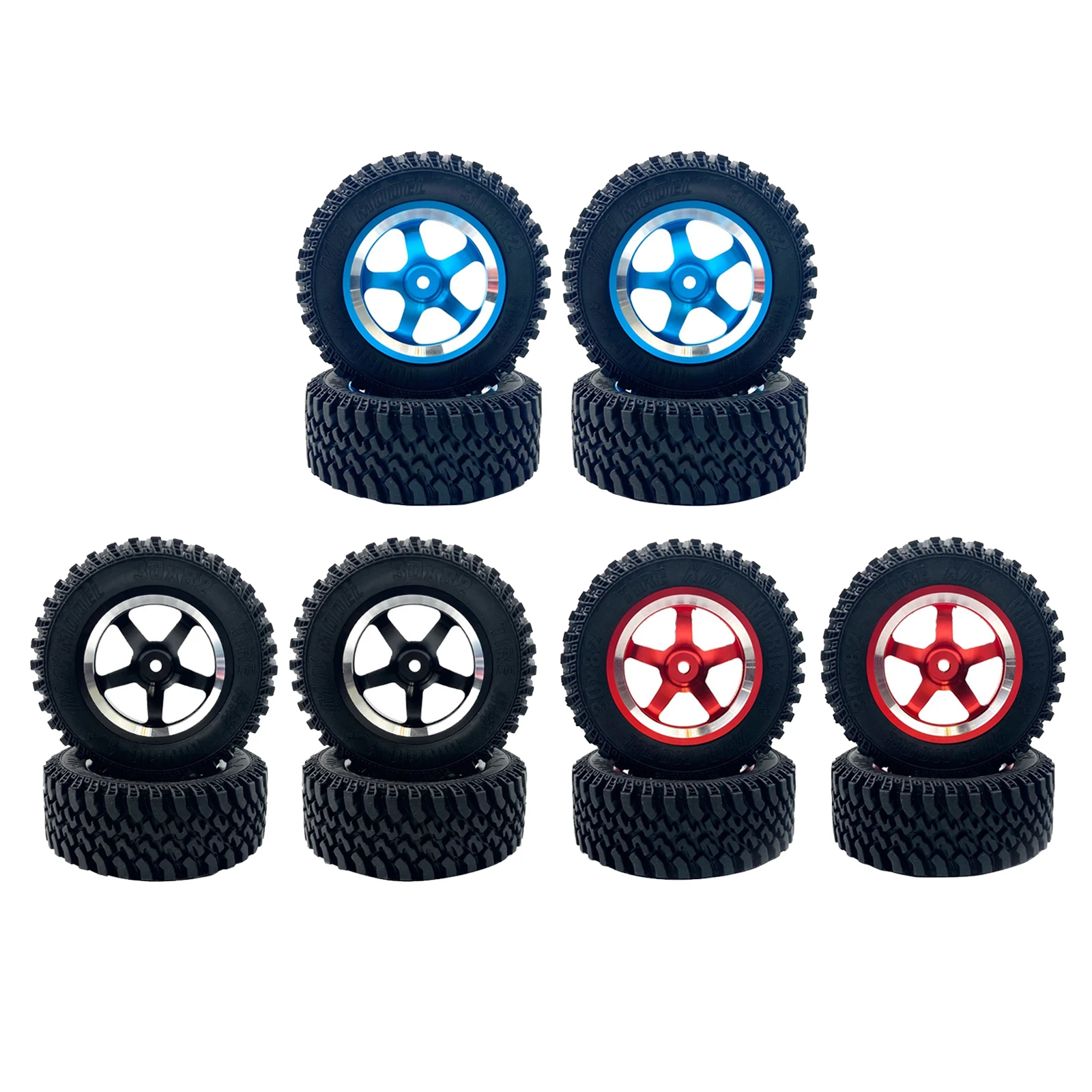 

Wheel Rim and Tires 1:12 Off-Road RC Car Crawler Tyre Black Tires with Colored Rims, Pack of 4