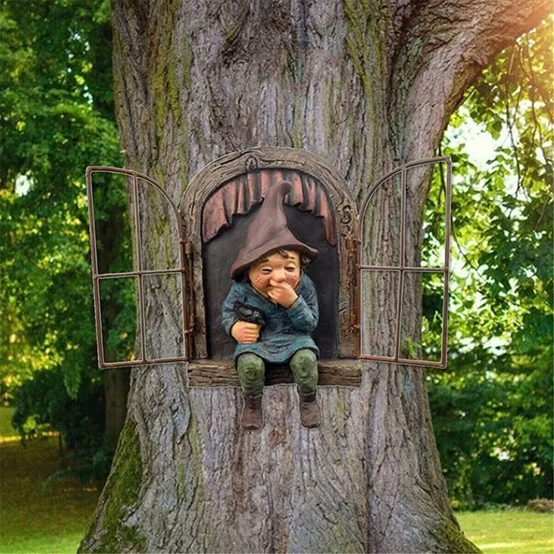 

Naughty Window Peeker Gnome Statue Home Decor Dwarf Elf Out The Door Tree Hugger Old Man Ornament Yard Garden Sculpture