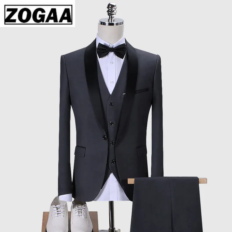 ZOGAA Brand Men Suit 2019 Wedding Suits for Shawl Collar 3 Pieces Slim Fit Burgundy Mens Royal Blue Tuxedo Jacket | Мужская одежда