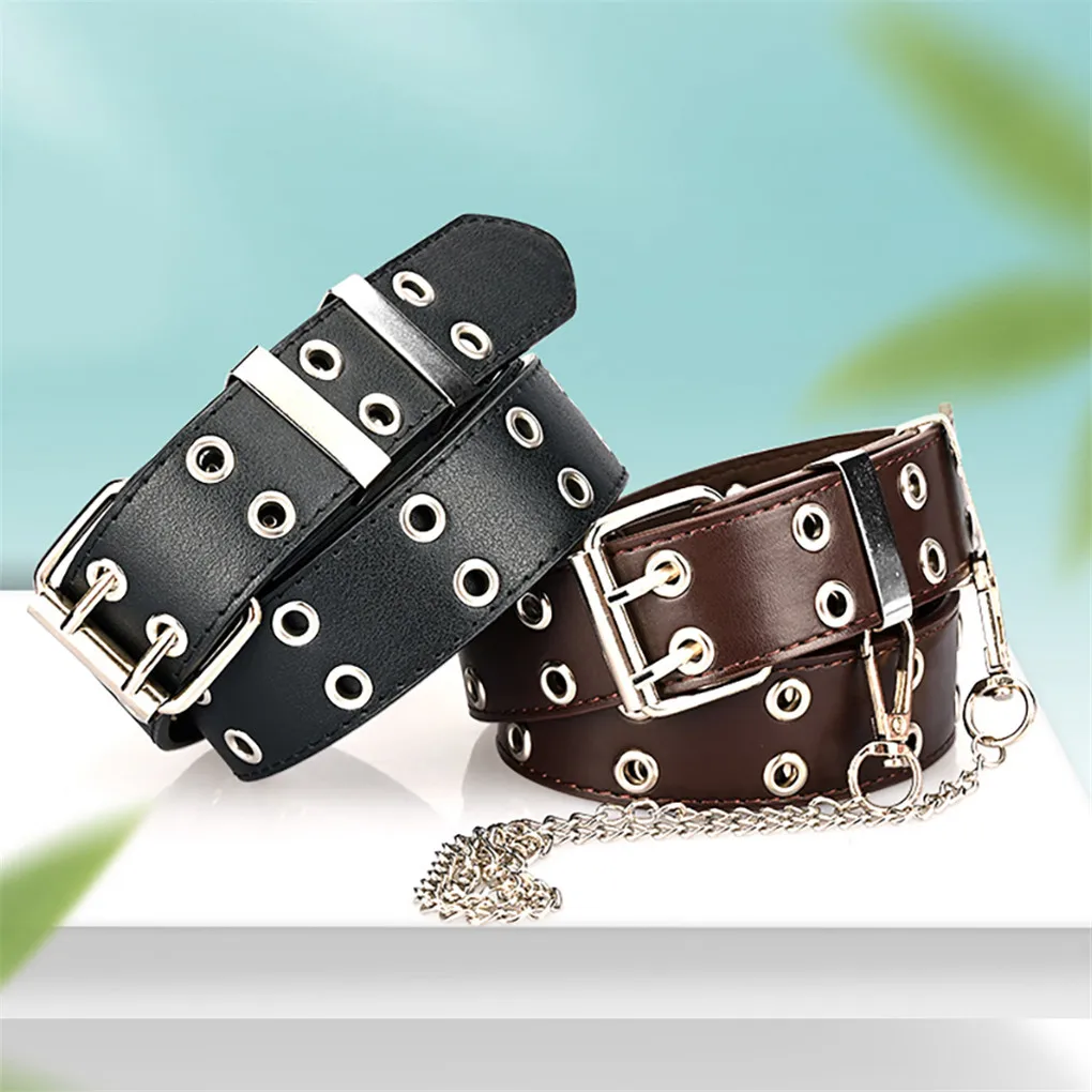 Ремень женский из искусственной кожи с металлической цепочкой двойным