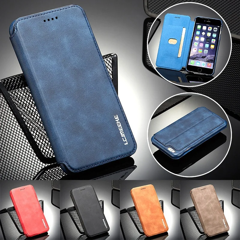 Ретро Магнитный кожаный чехол для iPhone SE 2020 6 6S 7 8 Plus кошелек карт 12 Mini 11 Pro XS Max XR X Coque