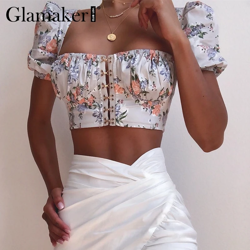 Женский топ с пуш ап и цветочным принтом на пуговицах|Майки| |