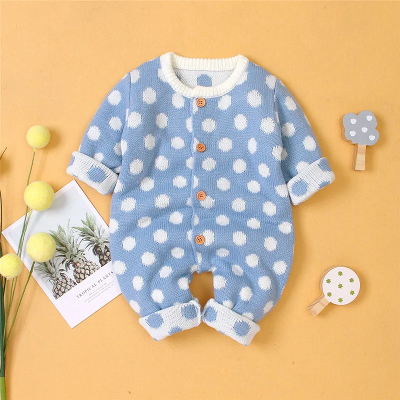 

Baby knit clothes Newborn Baby Boy Girl Winter Dot Sweater Knitted Jumpsuit Romper Warm Outfits #3N12