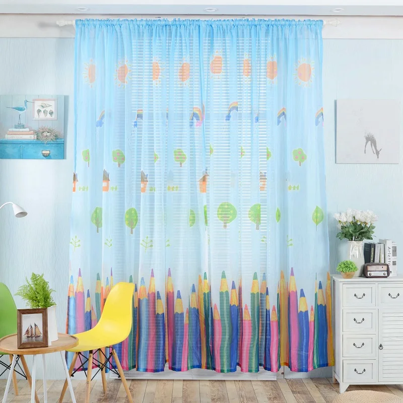 Cartoon Colorful pencil printed curtains lovely children for kids living room bedroom window New Year Home Decor 2 color | Дом и сад