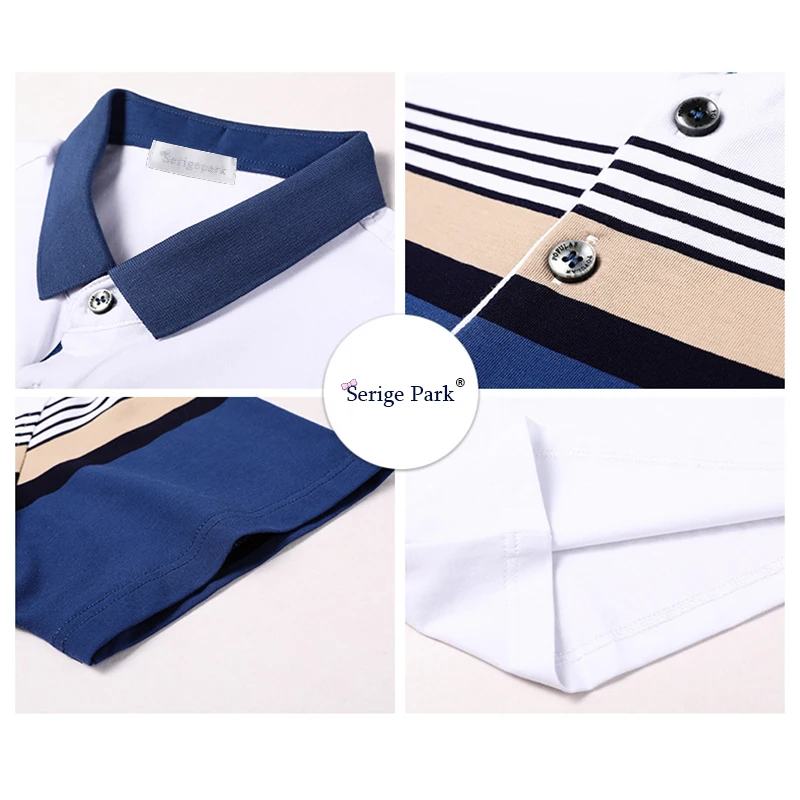 

Mans striped polo shirt in high quality cotton material classical style fashion European farce luxury brand design serige park