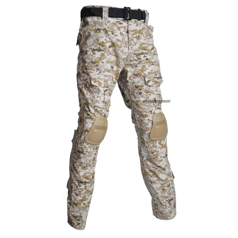 pants desert digital Тактические костюмы рубашка+ брюки с налокотниками Наколенники Мужская камуфляжная одежда для охотников Мультикам военная форма - Цвет: pants desert digital